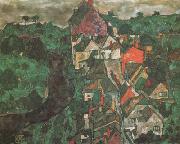 Egon Schiele Krumau Landscape (Town and River) (mk12) oil painting